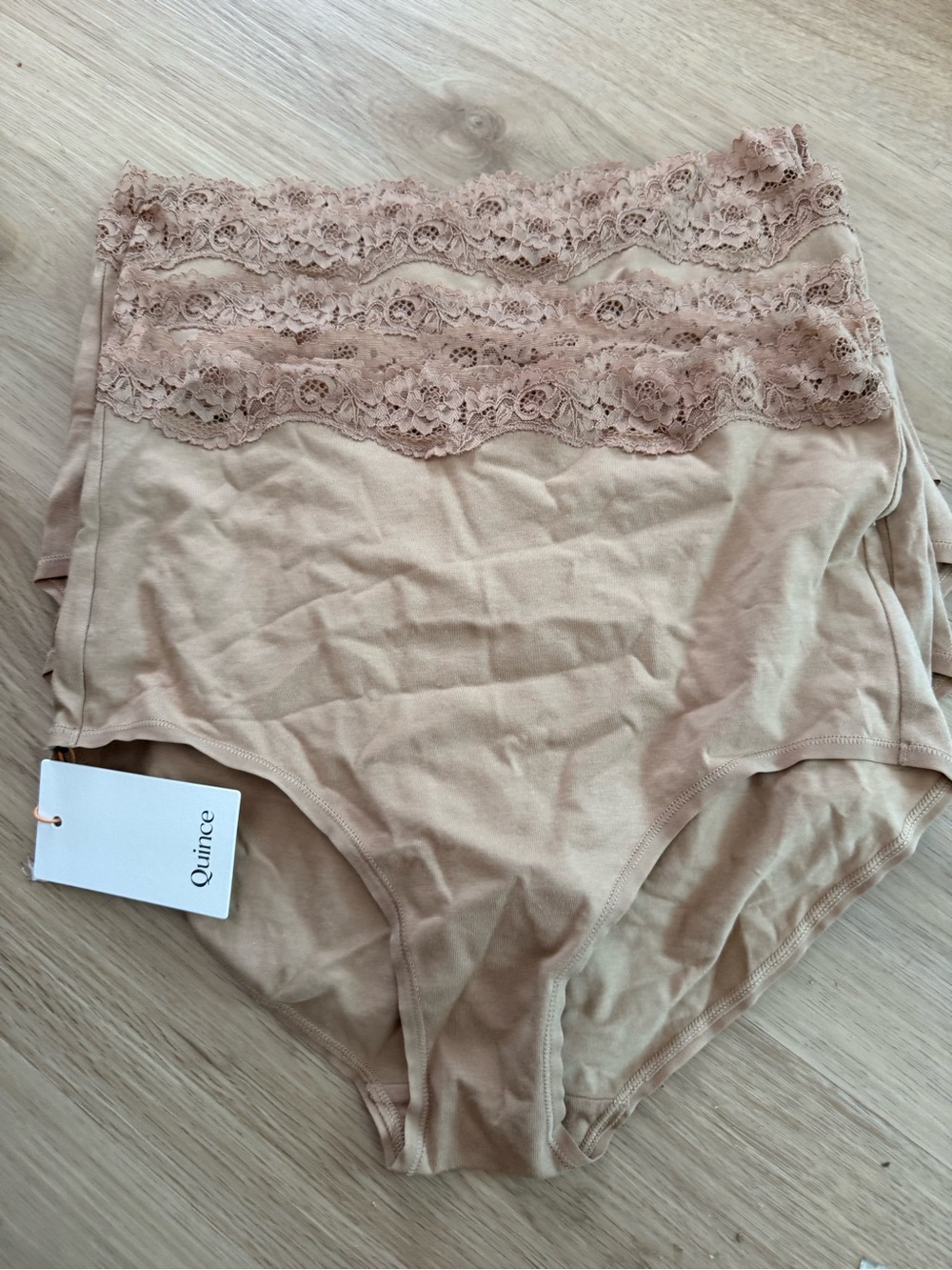Quince Organic Cotton High Rise Lace Trim Underwear Sand New Sz M 6 Pack